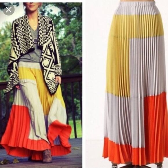 Anthropologie Field of Vision Colorblock Pleated Maxi Skirt Women's Size 10 - Picture 1 of 11